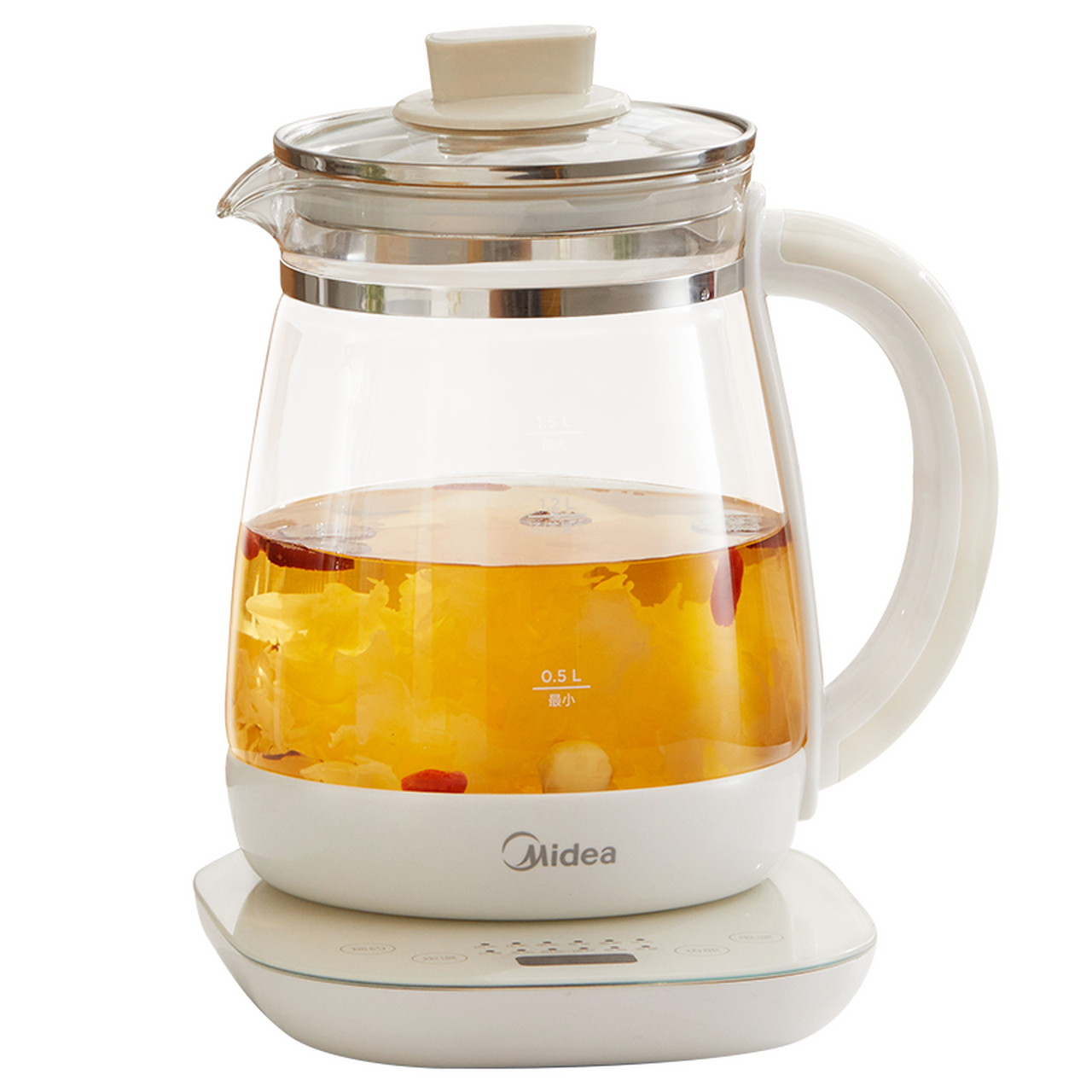 美的(Midea)養(yǎng)生壺 1.5L大容量玻璃面板，辦公室飲水與養(yǎng)生新選擇
